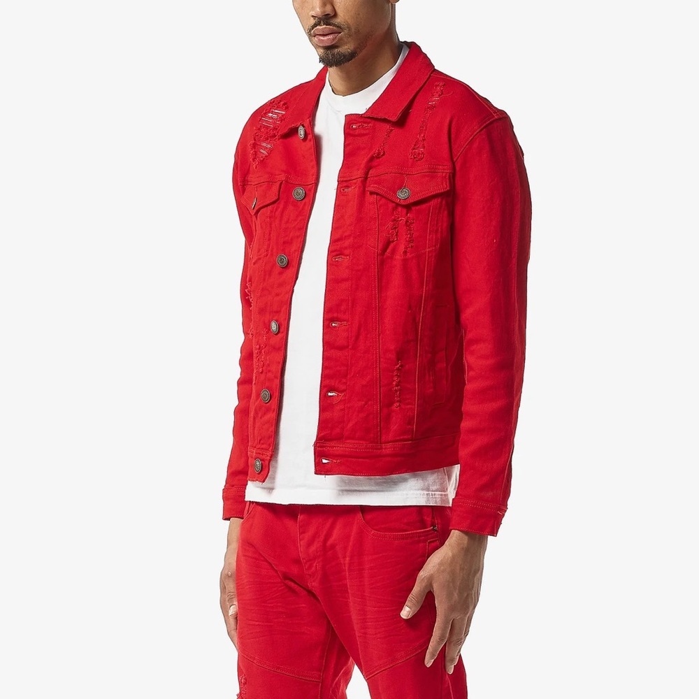 Copper Rivet Red Denim Jacket - Picture 2 of 8